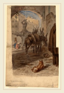Felix Octavius Carr Darley, Bernini Fountain, Rome [recto], American, 1822-1888, gouache over