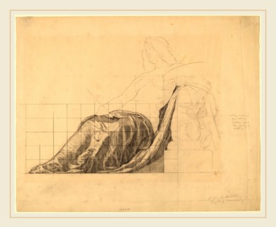 Kenyon Cox, Drapery Study for Reclining Female Study for "Painting", American, 1856-1919, graphite