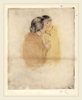 Mary Cassatt, Peasant Mother and Child, American, 1844-1926, c. 1894, drypoint (with color applied