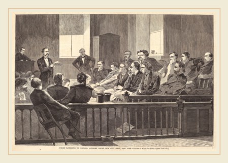 after Winslow Homer, Jurors Listening to Counsel, Supreme Court, New City Hall, New York, published