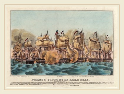 Napoleon Sarony, Perry's Victory on Lake Erie, Canadian, 1821-1896, hand-colored lithograph