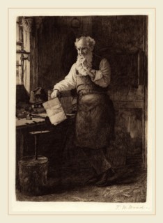 Thomas Waterman Wood, Thinking It Over, American, 1823-1903, 1884, etching