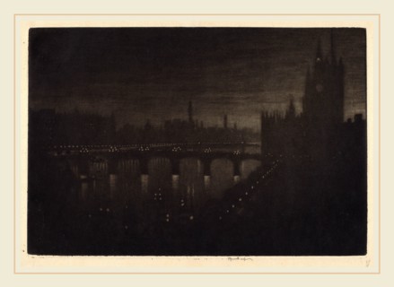Joseph Pennell, Westminster, Evening, American, 1857-1926, 1909, mezzotint
