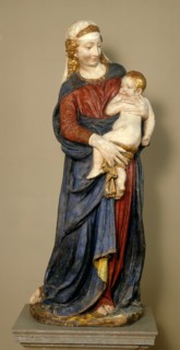 Florentine 15th Century, Madonna and Child, c. 1425, painted and gilded terracotta