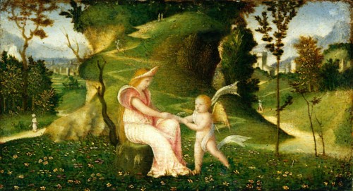 Circle of Giorgione, Venus and Cupid in a Landscape, c. 1505-1515, oil on panel