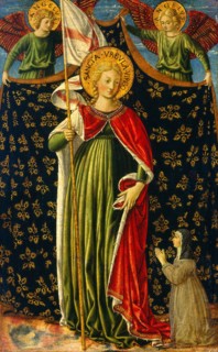 Benozzo Gozzoli, Saint Ursula with Two Angels and Donor, Italian, c. 1421-1497, c. 1455-1460,