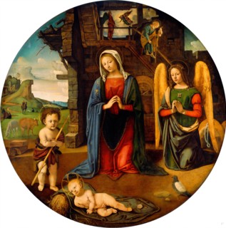 Piero di Cosimo, The Nativity with the Infant Saint John, Italian, 1462-1521, c. 1500, oil on