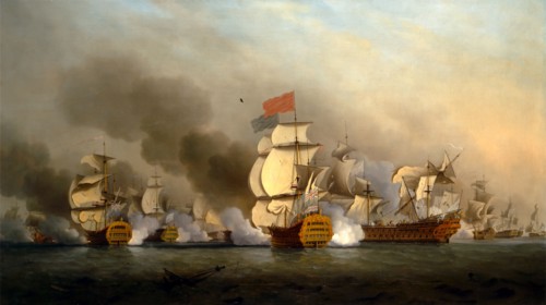 Vice Admiral Sir George Anson's Victory off Cape Finisterre Signed and dated, lower left: "S. Scott
