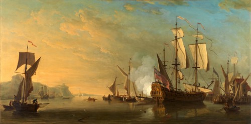 Shipping off Dover Shipping off an Imaginary View of Dover, signed and dated 1738 Signed and dated