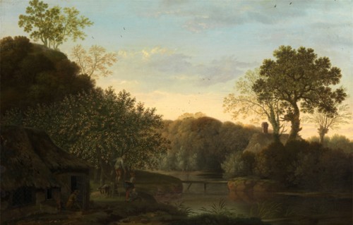 An Autumn Landscape with Apple Pickers Signed in red (ocher) paint, lower left: "Geo Smith