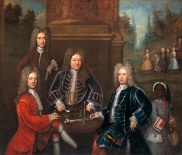 Elihu Yale, the 2nd Duke of Devonshire, Lord James Cavendish, Mr. Tunstal, and a Page, unknown