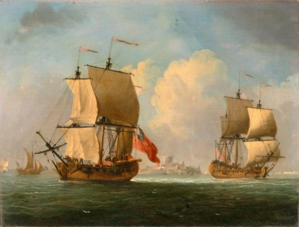 An English Sloop and a Frigate in a Light Breeze, Francis Swaine, 1730-1782, British