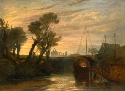 Newark Abbey Thames Lighter at Teddington Canal Scene with Barges The Lock--Glowing effect of