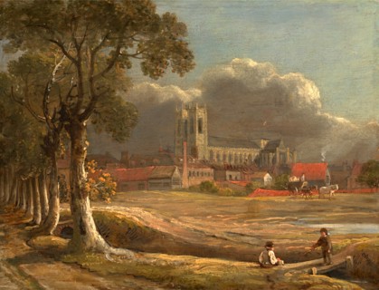 Westminster Abbey from Tothill Fields London Signed and dated in black paint, lower center: "J.