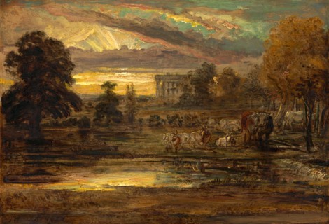 Cattle at a Pool at Sunrise Signed and dated, lower left: "JW RA 1827", James Ward, 1769-1859,