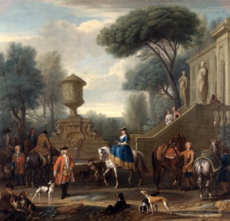 Preparing for the Hunt Hunting Party Signed, center right on staircase: "J. Wooton|Pinx", John
