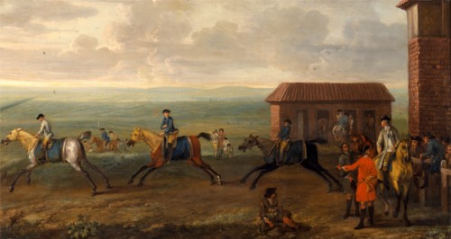 Lord Portmore Watching Racehorses at Exercise on Newmarket Heath Signed, lower center: "J. Wootton