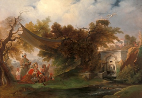 Indian Landscape with Figures near a Stream, India, Attributed to William Daniell, 1769-1837,