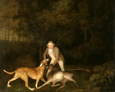 Freeman, the Earl of Clarendon's gamekeeper, with a dying doe and hound Signed and dated, lower