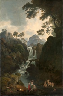 A Waterfall with Bathers Signed and dated in red paint, lower center right: "Julius Ibbetson [...]