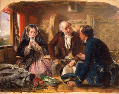 First Class - The Meeting. "And at first meeting loved." Railway journey, travel by train, Signed