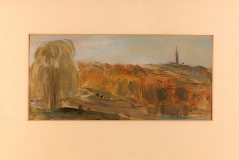 Sunny Landscape with Trees and Monument on a Hill, unknown artist, 19th century, British