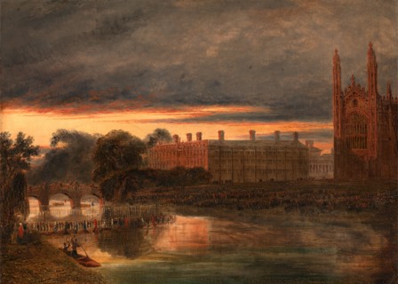 Procession of Boats on the River Cam below Clare College, Cambridge, Richard Banks Harraden,