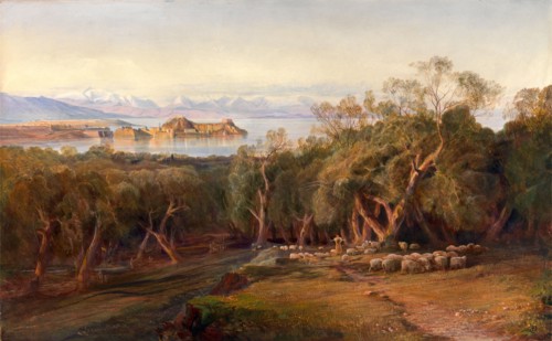 Corfu from Ascension Signed in green paint, lower left: "EL [monogram]", Edward Lear, 1812-1888,