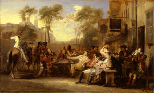 Chelsea Pensioners Receiving the Gazette Announcing the Battle of Waterloo Signed in brown paint,