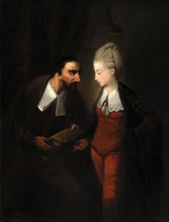 Portia and Shylock, from Shakespeare's "The Merchant of Venice", IV, i Signed in ocher-color paint,