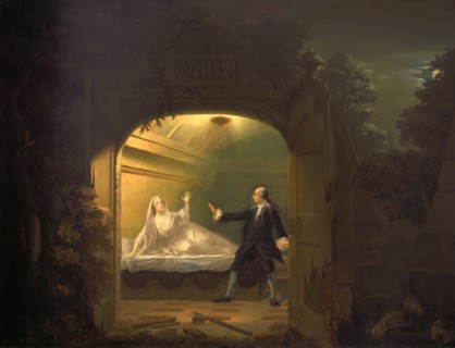 David Garrick and George Anne Bellamy in "Romeo and Juliet", Act V, Scene iii Signed and dated,