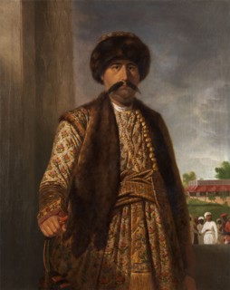 Shuja-ud-daula, Nawab of Oudh Shuja-ud-Daulah, Nawab of Awadh, holding a bow, Tilly Kettle,