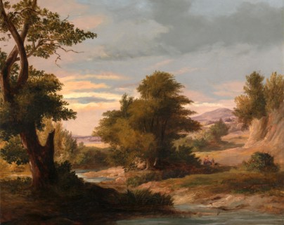 A Wooded River Landscape with Mother and Child Signed and dated, lower left: "J. A. O'Connor |