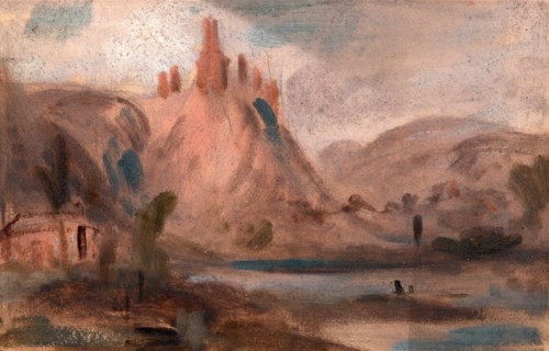 ?Petit Andeleys on the Seine Landscape with a Castle on a Hill, unknown artist, 19th century,