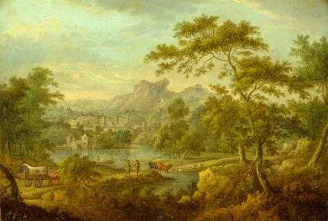 An Imaginary Landscape with a Wagon and a Distant View of a Town, Thomas Smith of Derby, ca.