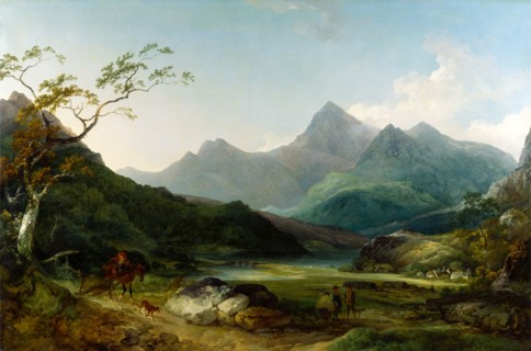 Snowdon from Capel Curig Signed and dated on boulder, lower center: "P.I. De Loutherbourg | 1787",