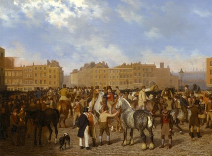 Old Smithfield Market, London Signed in brown paint, lower left: "JLA", Jacques-Laurent Agasse,