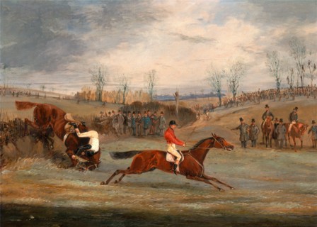 Scenes from a steeplechase: Near the Finish A Steeplechase: Another Hedge Signed in black paint,