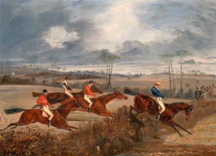 Scenes from a steeplechase: Taking a Hedge A Steeplechase: Near the Finish Signed in ocher-color