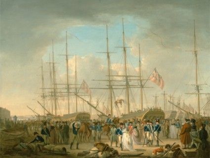 Hussars Embarking at Deptford, Kent Signed and dated in black paint, lower right: "W. Anderson |