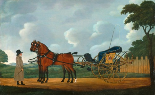 A Gentleman with His Pair of Bays Harnessed to a Curricle Signed and dated, lower left: "J Cordrey