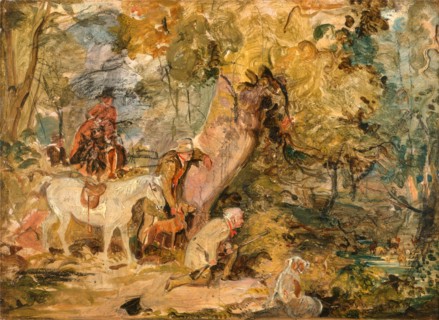 ?A Sketch for `Foresters Stalking Deer' Sketch of Deer-Stalking by a Water Hole, John Frederick