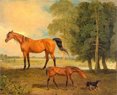 Broodmare with Foal, and a Terrier Broodmare with Foal and Terrier Near Newmarket: Broodmare with