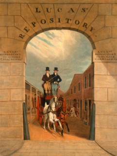 Schooling a Pair in a Brake at Lucas's Yard, Clerkenwell Signed and dated, lower left: "J Pollard
