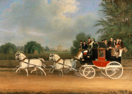 The London-Faringdon Coach passing Buckland House, Berkshire Signed and dated, brown paint, lower