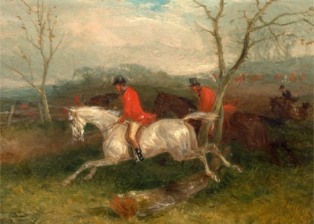 Foxhunting: Coming to a Fence (Full Cry) Signed and dated in brown paint, lower right: "WJ Shayer |