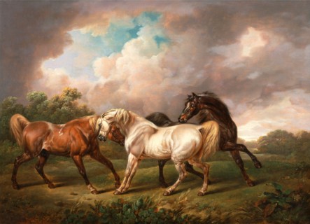 Three Horses in a Stormy Landscape Two Stallions and a Mare in a Stormy Landscape Signed and dated,