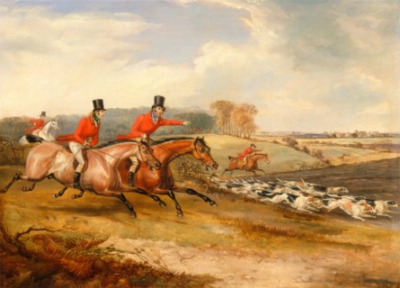 Bachelor's Hall: Full Cry Signed and dated in brown paint, lower left: "Painted by F.C. Turner