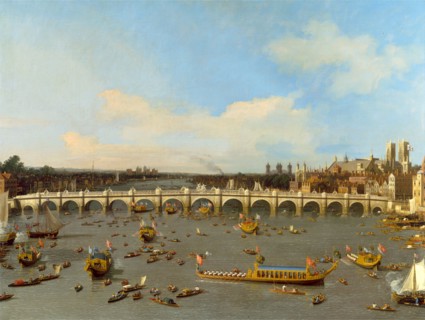 London, Westminster Bridge, with the Lord Mayor's Procession on the Thames Westminster Bridge from