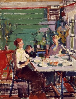 Interior Scene, Possibly in Norway Interior scene with figures at a table, possibly in Norway,